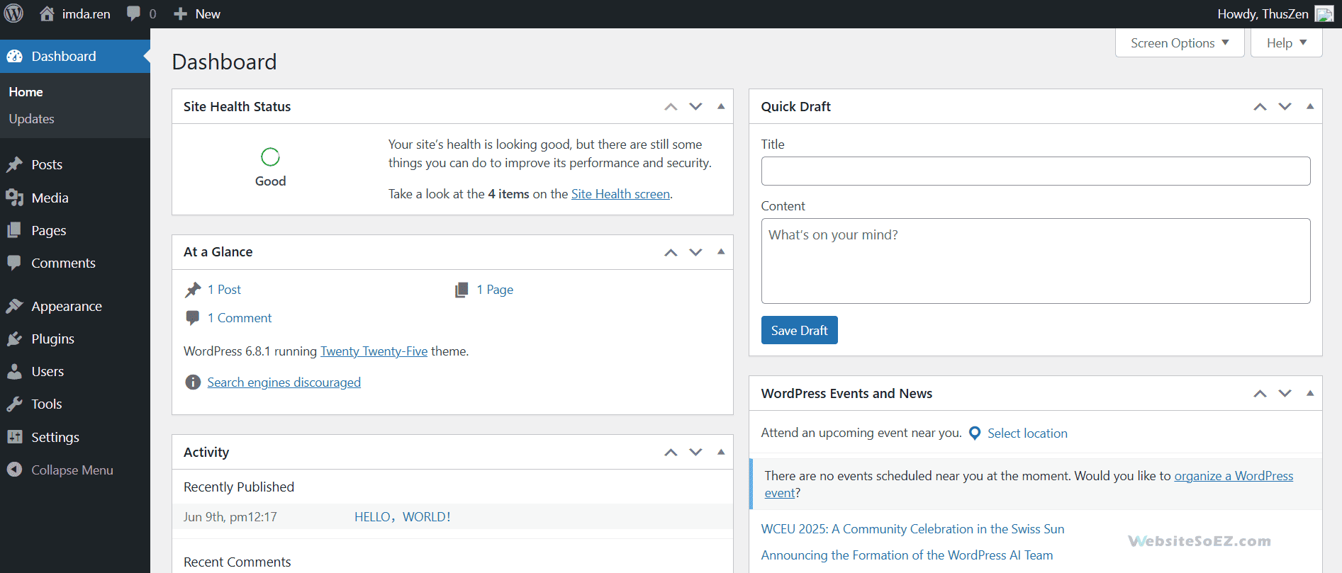 WordPress Dashboard Introduction,Control Panel