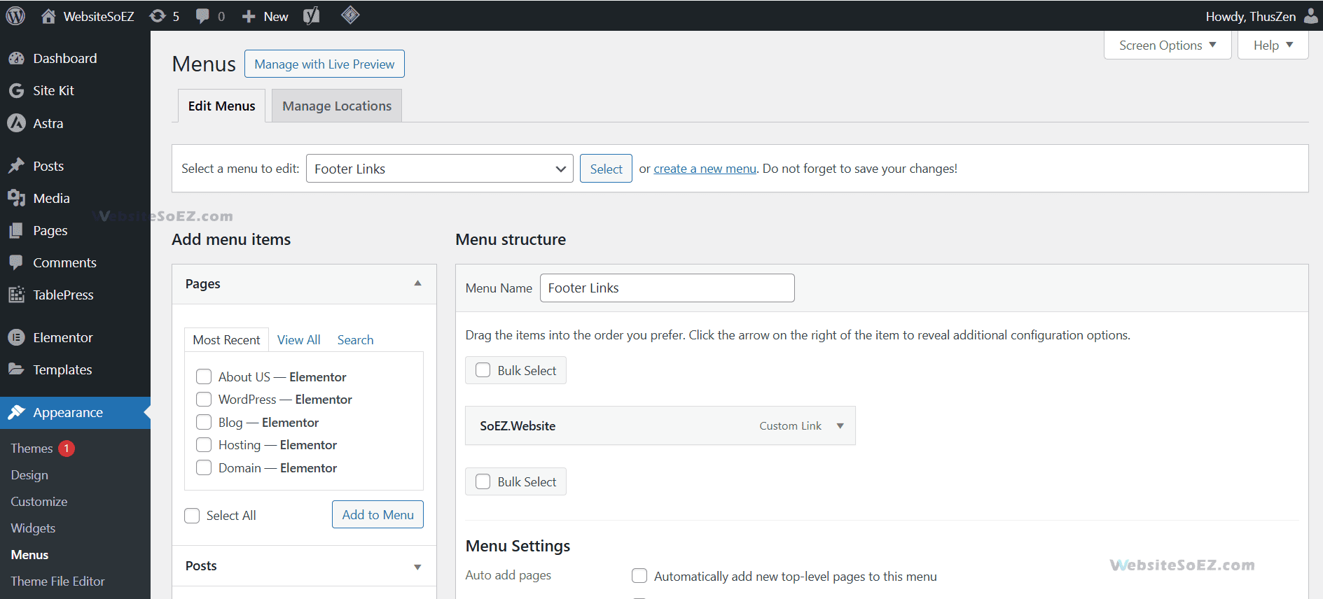 WordPress navigation menus