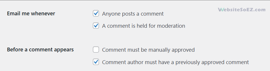 WordPress Before a comment appears
