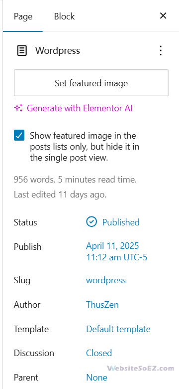 WordPress Page Attributes