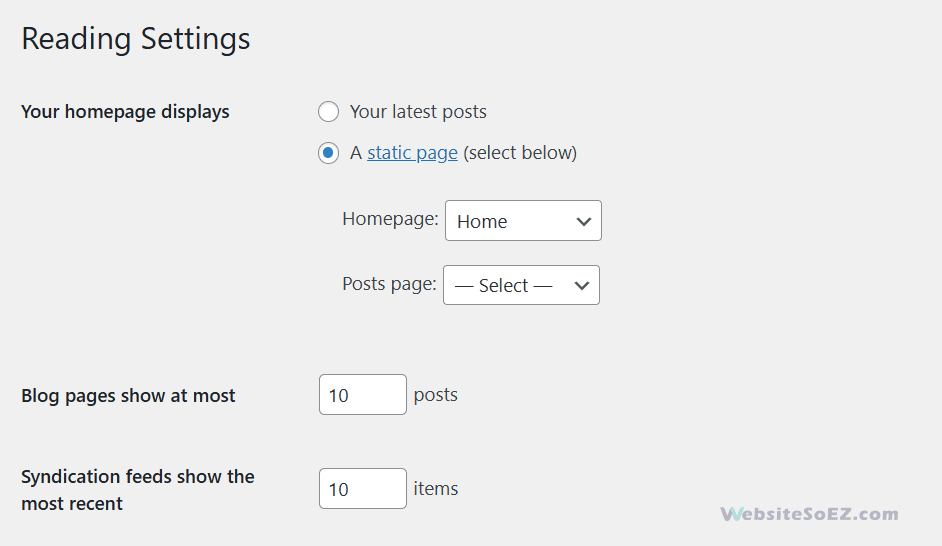 WordPress Setting the Homepage and Blog Page